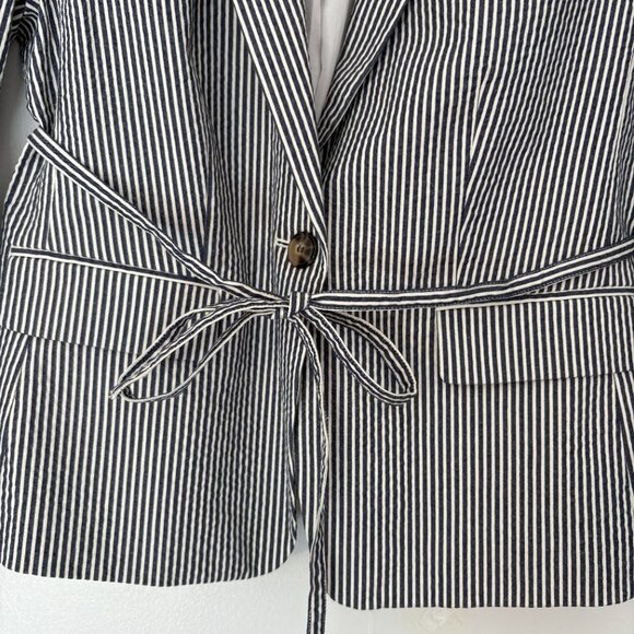 Ann Taylor Striped Blazer Jacket Blue White Nautical Size 8 - Picture 3 of 10